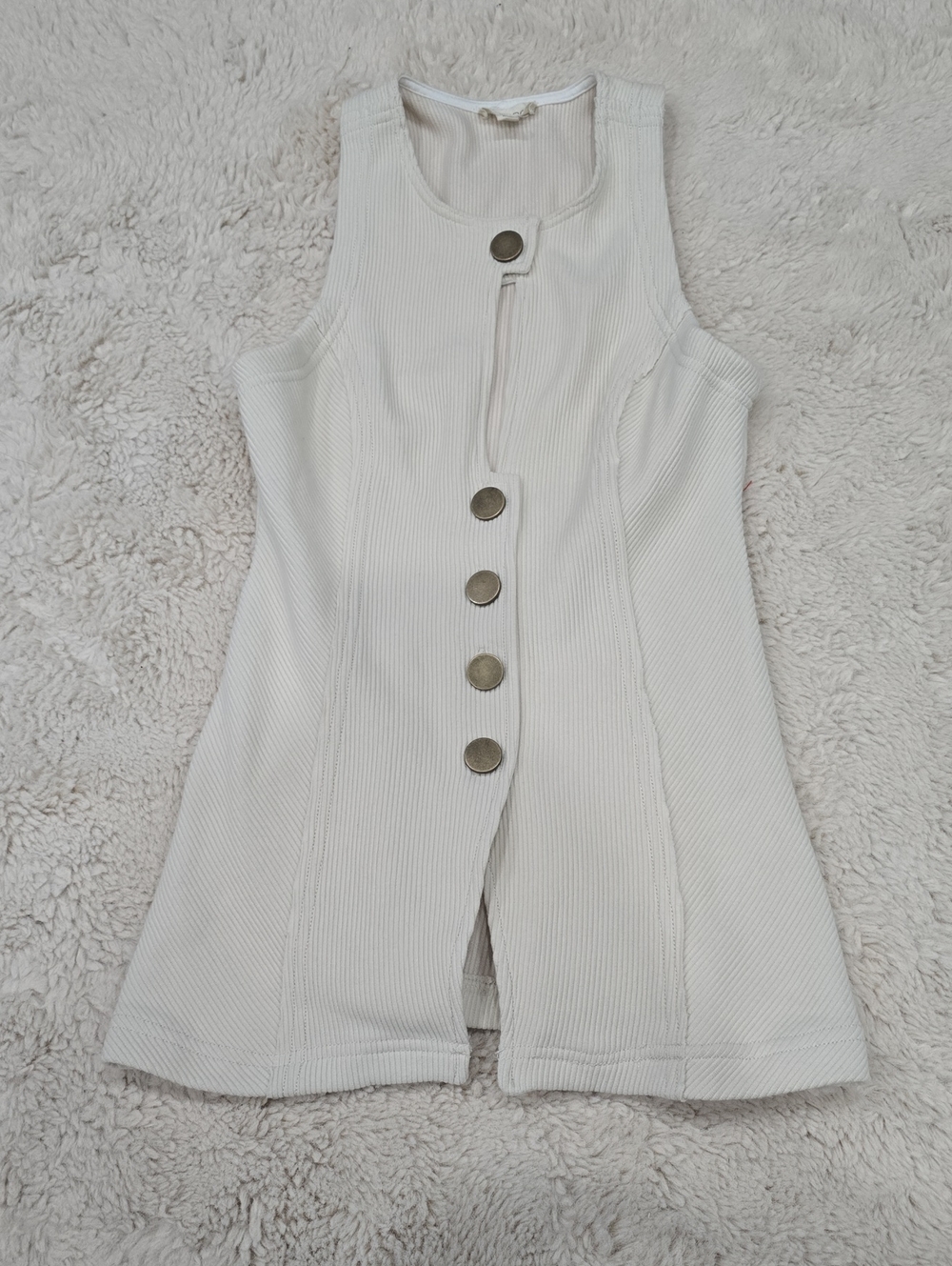 Pilcro Cream Ribbed Button-Front Tank Dress